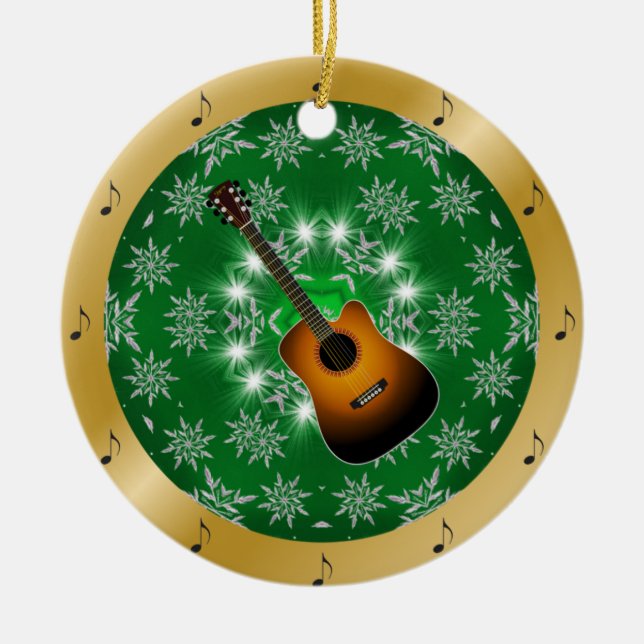 Guitar ~ Silver ~ Grönt ~ Guld ~ jul ~ jul ~ jul ~ Julgransprydnad Keramik (Framsidan)