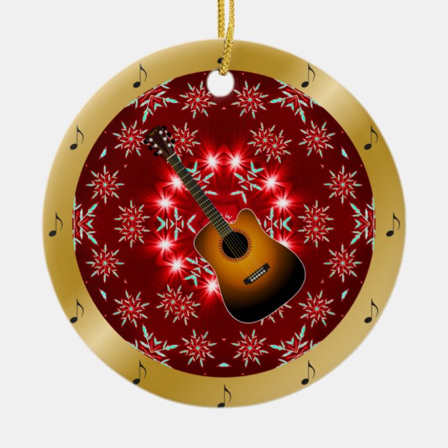 Guitar ~ Silver ~ Red~ Guld ~ jul ~ jul ~ Julgransprydnad Keramik (Framsidan)
