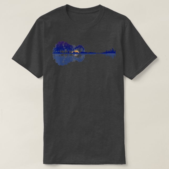 Guitar Sjö reflektioner i Blue Music Älskare T Shirt (Design framsida)
