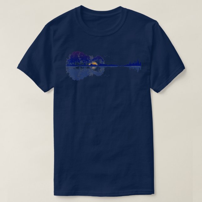 Guitar Sjö reflektioner i Blue Music Älskare T Shirt (Design framsida)