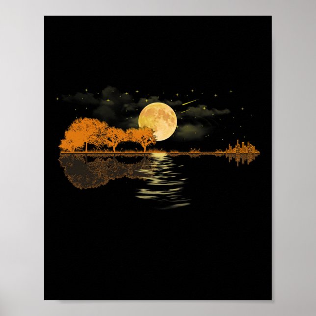 Guitar Sjö reflexer Kärlek Musician Poster (Framsidan)