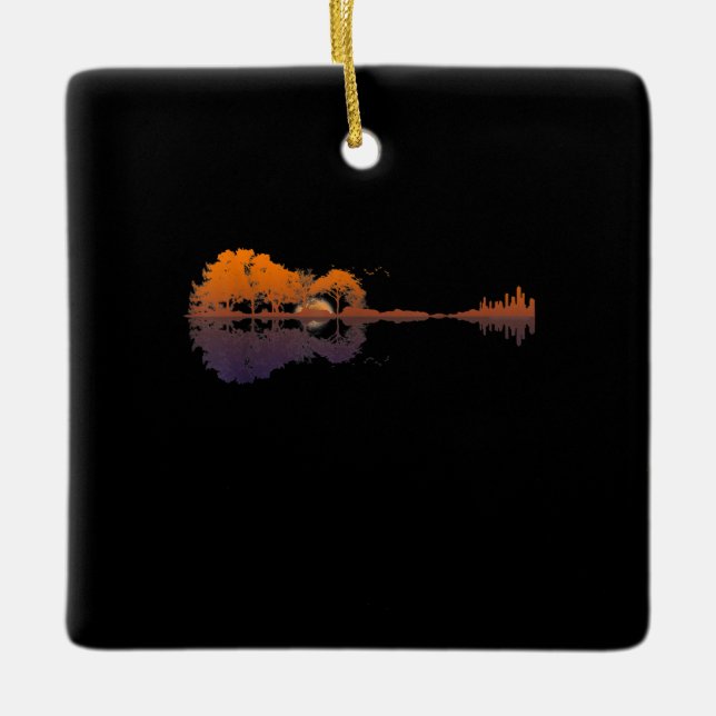 Guitar Sjö Shadow Kärlek Guitar Gift Music Älskare Julgransprydnad Keramik (Framsida)