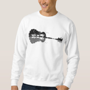 Guitar Sjö Shadow Kärlek Guitar Gift Music Älskare Lång Ärmad Tröja
