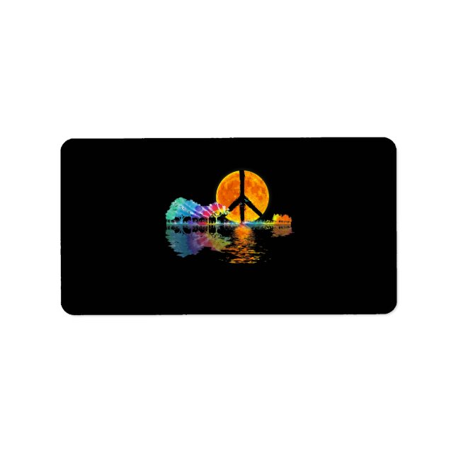 Guitar Sjö Shadow Peace Kärlek Guitar Hippie Adressetikett (Framsidan)