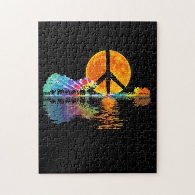 Guitar Sjö Shadow Peace Kärlek Guitar Hippie Pussel (Vertikal)