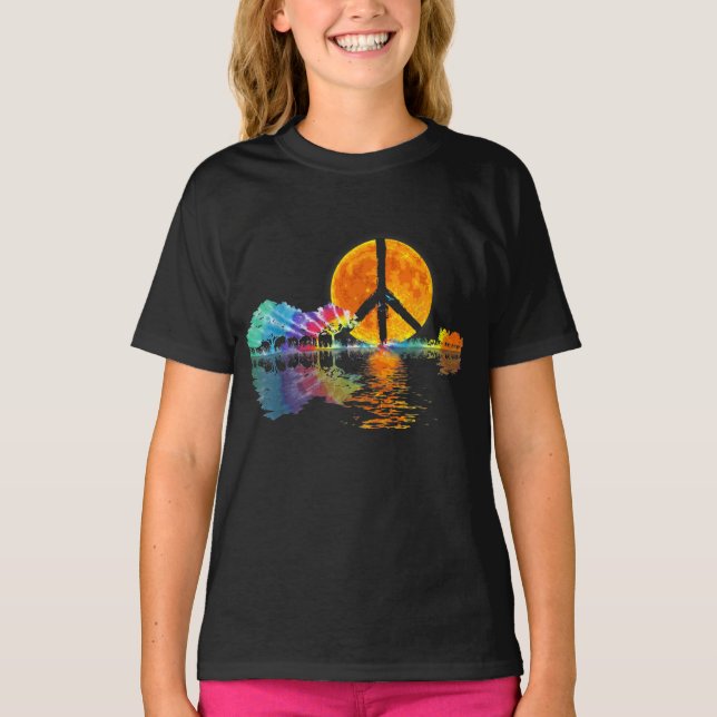 Guitar Sjö Shadow Peace Kärlek Guitar Hippie T Shirt (Framsida)