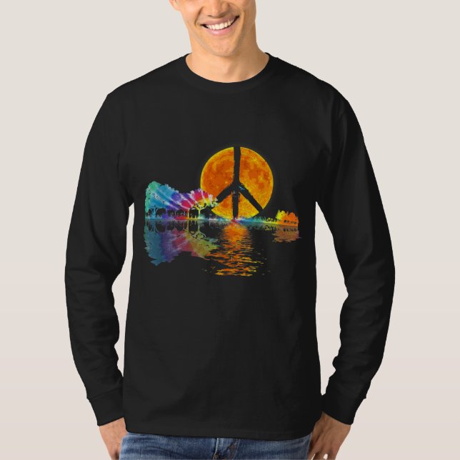 Guitar Sjö Shadow Peace Kärlek Guitar Hippie T Shirt (Framsida)