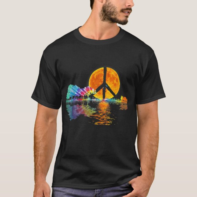 Guitar Sjö Shadow Peace Kärlek Guitar Hippie T Shirt (Framsida)