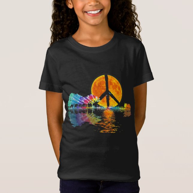 Guitar Sjö Shadow Peace Kärlek Guitar Hippie T Shirt (Framsida)