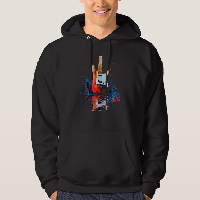 Guitar Sjö Shadow Reflection Kärlek Guitar Musicia Hoodie (Framsida)