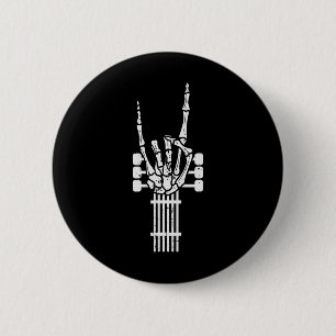 Guitar Skeleton Rock n Roll Rocker Sign Hallo Knapp