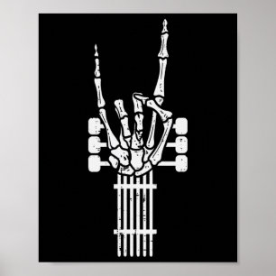 Guitar Skeleton Rock n Roll Rocker Sign Hallo Poster