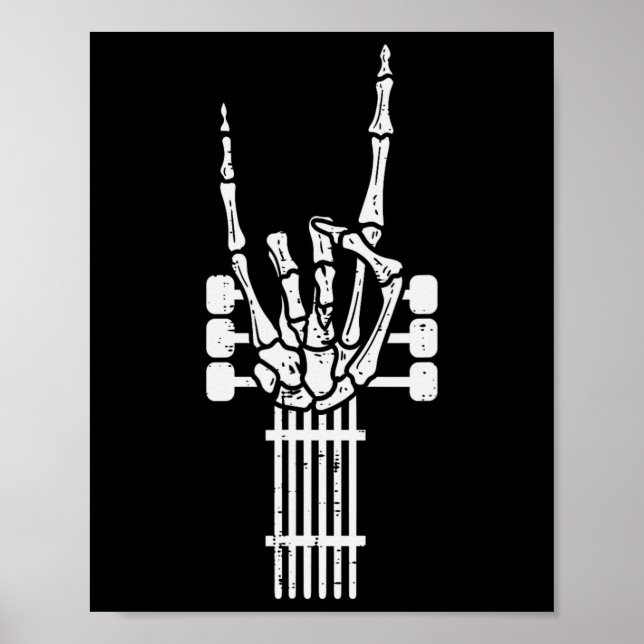 Guitar Skeleton Rock n Roll Rocker Sign Hallo Poster (Framsidan)