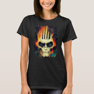 Guitar Skeleton Skull med Flames över Galaxy T Shirt