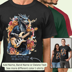 Guitar Spela blå Orange Dragon Band Namn T Shirt