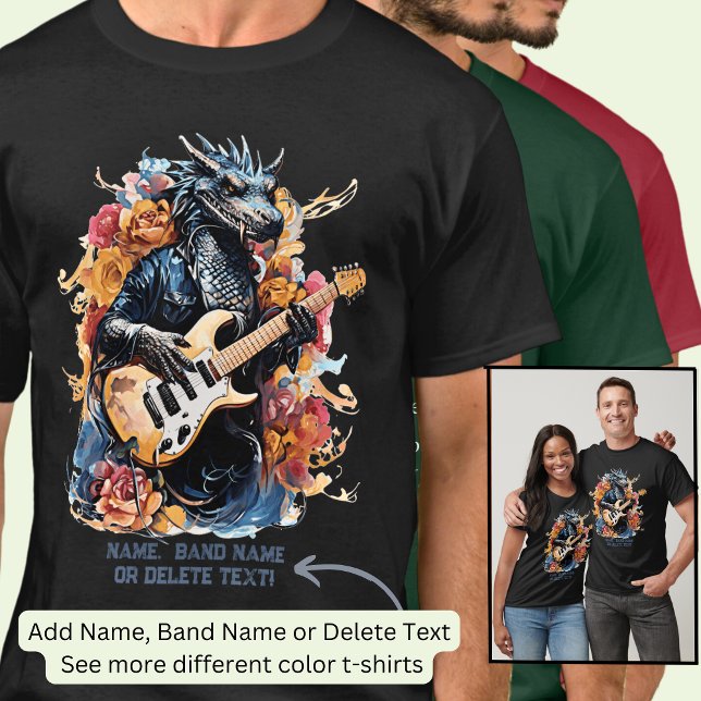 Guitar Spela blå Orange Dragon Band Namn T Shirt (Skapare uppladdad)