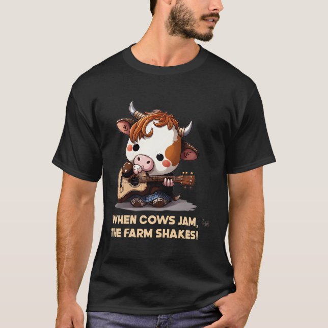 Guitar Spela Cow Kawaii Music Guitarist T Shirt (Framsida)