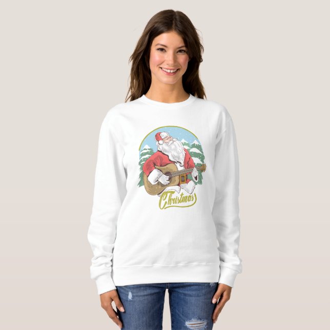 Guitar Spela Jultomten | Jul T Shirt (Hel framsida)