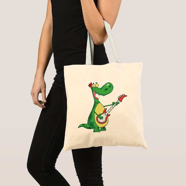 Guitar Spelar Dinosaur Tote Bag Tygkasse (Skapare uppladdad)