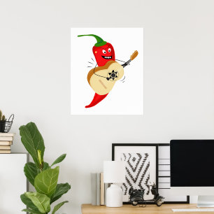 Guitar Speling Chili Pepper, Finny Tecknad Poster