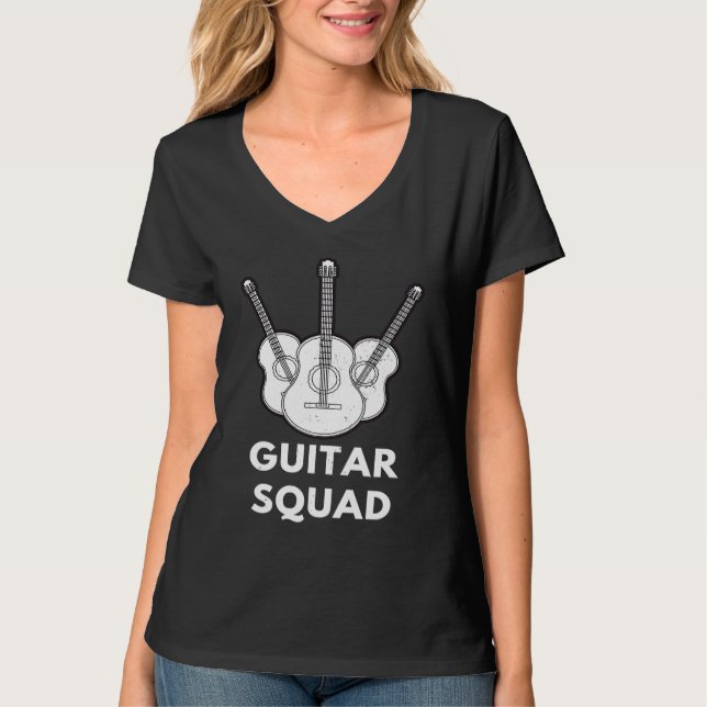 Guitar Squad Bass Guitars Guitarist Acoustic Music T Shirt (Framsida)
