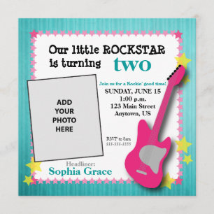 Guitar & Stars Girl's Rockstar Birthday Inbjudningar