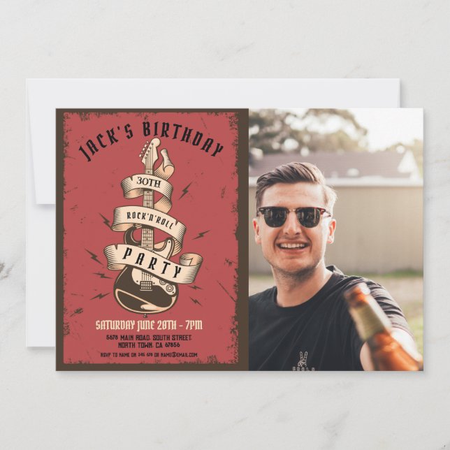 Guitar Sten Födelsedagsfest Music Festival Inbjudningar (Framsida)