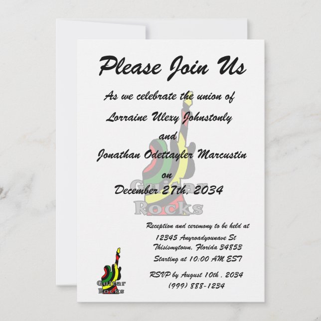 Guitar sten rasta-text som håller kvar el inbjudningar (Framsida)