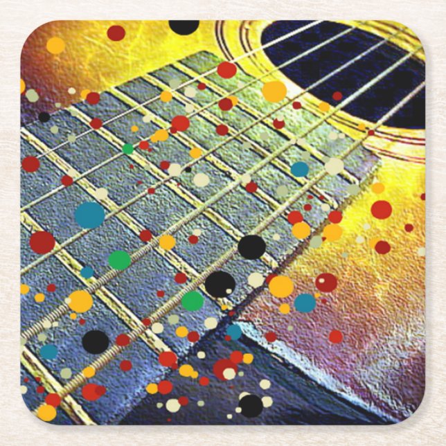 Guitar Strings Musical Watercolor Underlägg Papper Kvadrat (Framsidan)