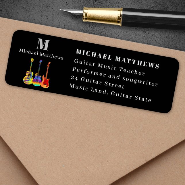 Guitar Teacher Musician Anpassningsbar Business Returadress Etikett (Guitar teacher music business return address label sticker)