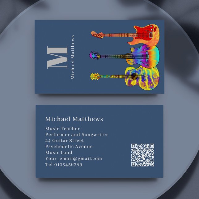 Guitar Teacher Musician Anpassningsbar QR Code Visitkort (Modern Guitar teacher musician custom QR code business card)