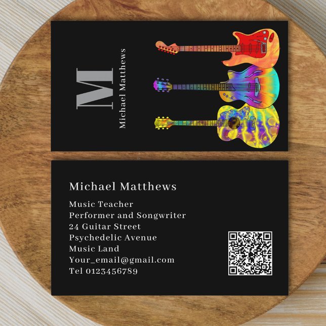 Guitar Teacher Musician Anpassningsbar QR Code Visitkort (Guitar teacher music website qr code business card)