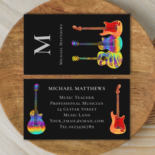 Guitar Teacher Musician Anpassningsbar Visitkort (Stylish guitar teacher musician custom business card)