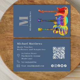 Guitar Teacher QR Code och Social Media Anpassning Visitkort