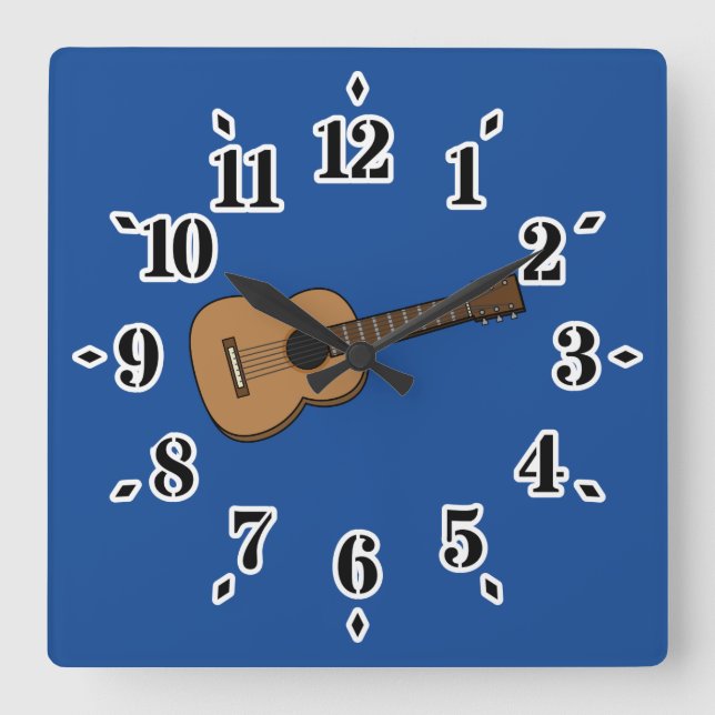 Guitar Tecknad Fyrkantig Klocka (Framsida)