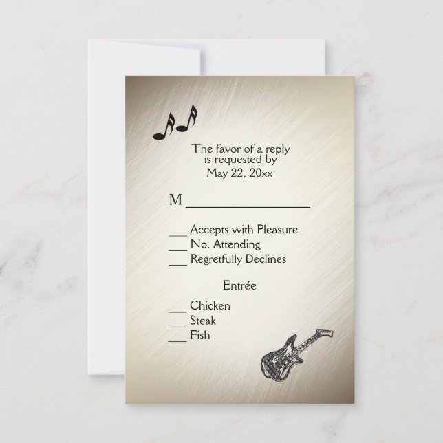 Guitar Theme Antik Guld RSVP med menyval OSA Kort (Framsida)