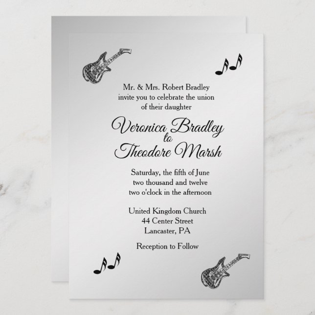 Guitar Theme Wedding bjudande 5,5 x 7,5 tum Inbjudningar (Fram/baksida)