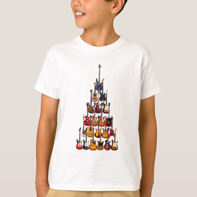 Guitar Träd Julljus Rock musik T Shirt (Framsida)
