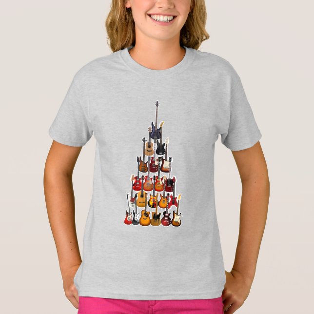 Guitar Träd Julljus Rock musik T Shirt (Framsida)