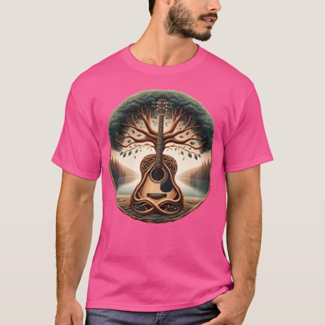 Guitar Tree Artwork Acoustic Guitar T Shirt (Framsida)