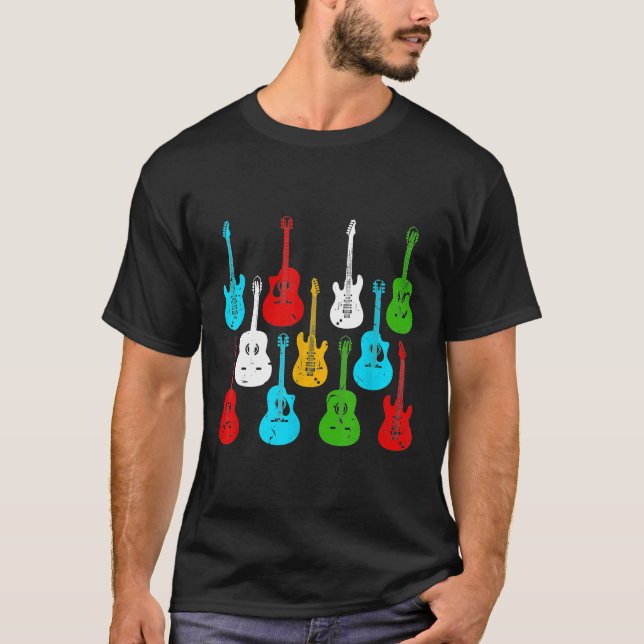 Guitar Types Electric Acoustic Classic Guitars T Shirt (Framsida)