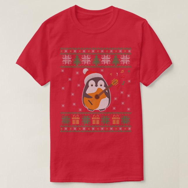 Guitar Ugly Christmas Sweater Penguin Xmas Family  T Shirt (Design framsida)