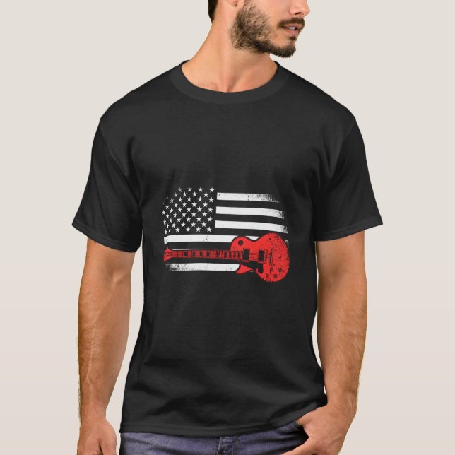 Guitar Usa Flag Patriotic Guitar Us T Shirt (Framsida)