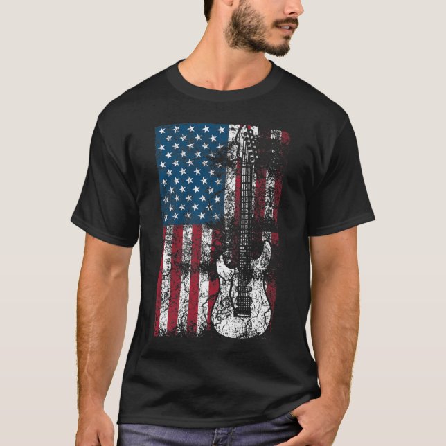 Guitar USA flagga Patriotic Guitar Älskare US Gift T Shirt (Framsida)