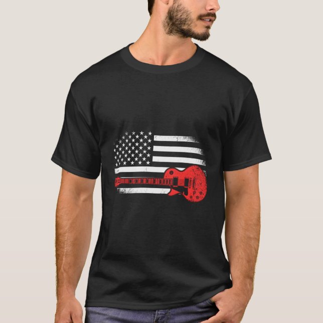 Guitar USA flagga Patriotic Guitar Us T Shirt (Framsida)