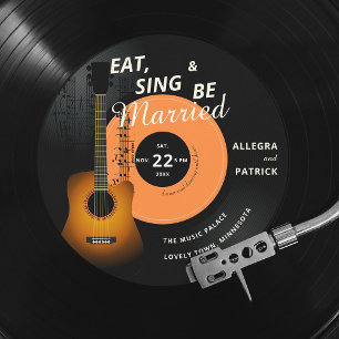 Guitar Vintage Record Music Score Musician Bröllop Inbjudningar