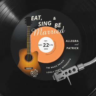 Guitar Vinyl Record Music Thmet Black Bröllop Inbjudningar