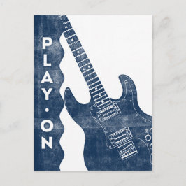 Guitar vycard - Vintage Retro Navy Blue White Vykort
