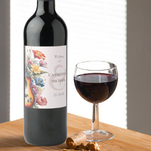 Guitar WildblomAmpersand Musical Bröllop Vinflaska Etikett