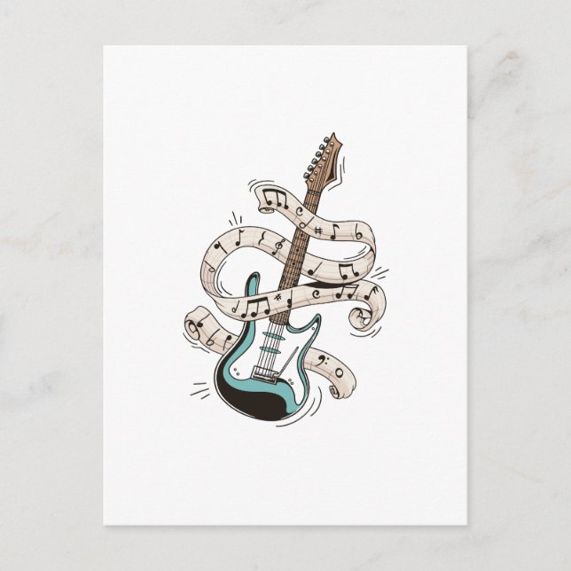 guitar with notes vykort (Framsida)